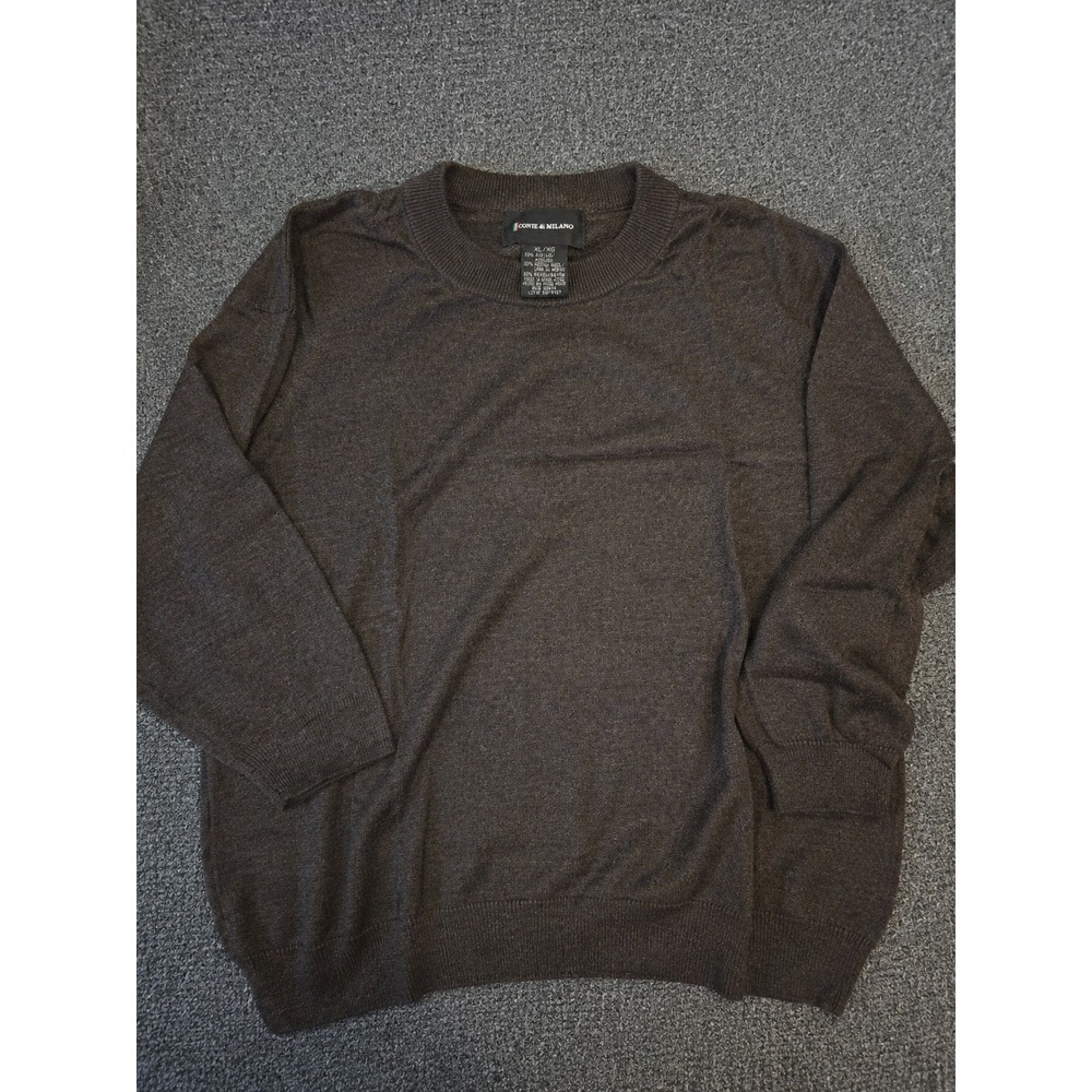 Conte Di Milano Sweater Mens XL Brown Acrylic Merino Wool Crewneck Knit Pullover